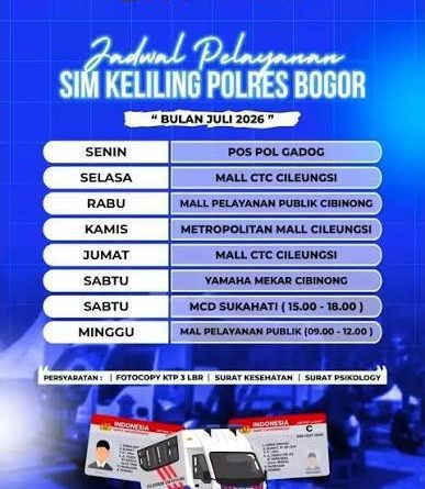 Catat! SIM Keliling Polres Bogor Hadir di Cileungsi Hari Ini